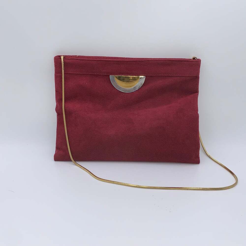 Vintage 80s Reva Burgundy Ultra Suede  Bag Clutch with Half Moon Hardware